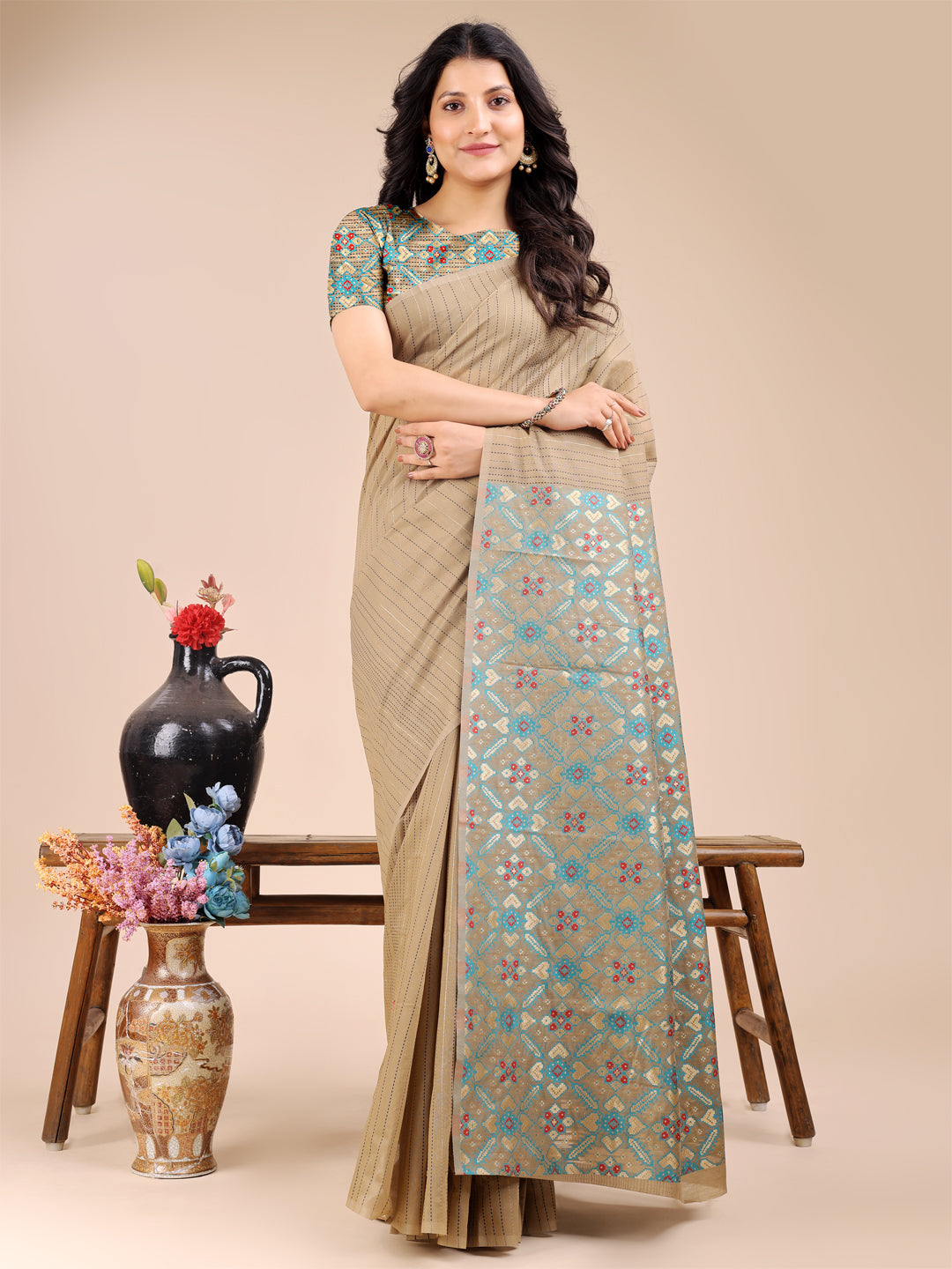 Beige Cotton Saree