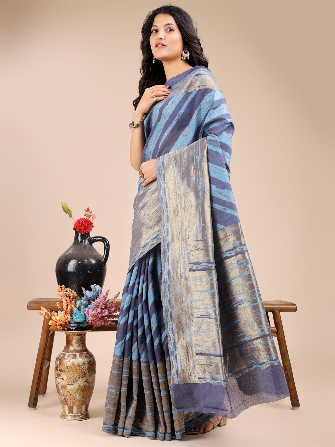 Blue Cotton Saree