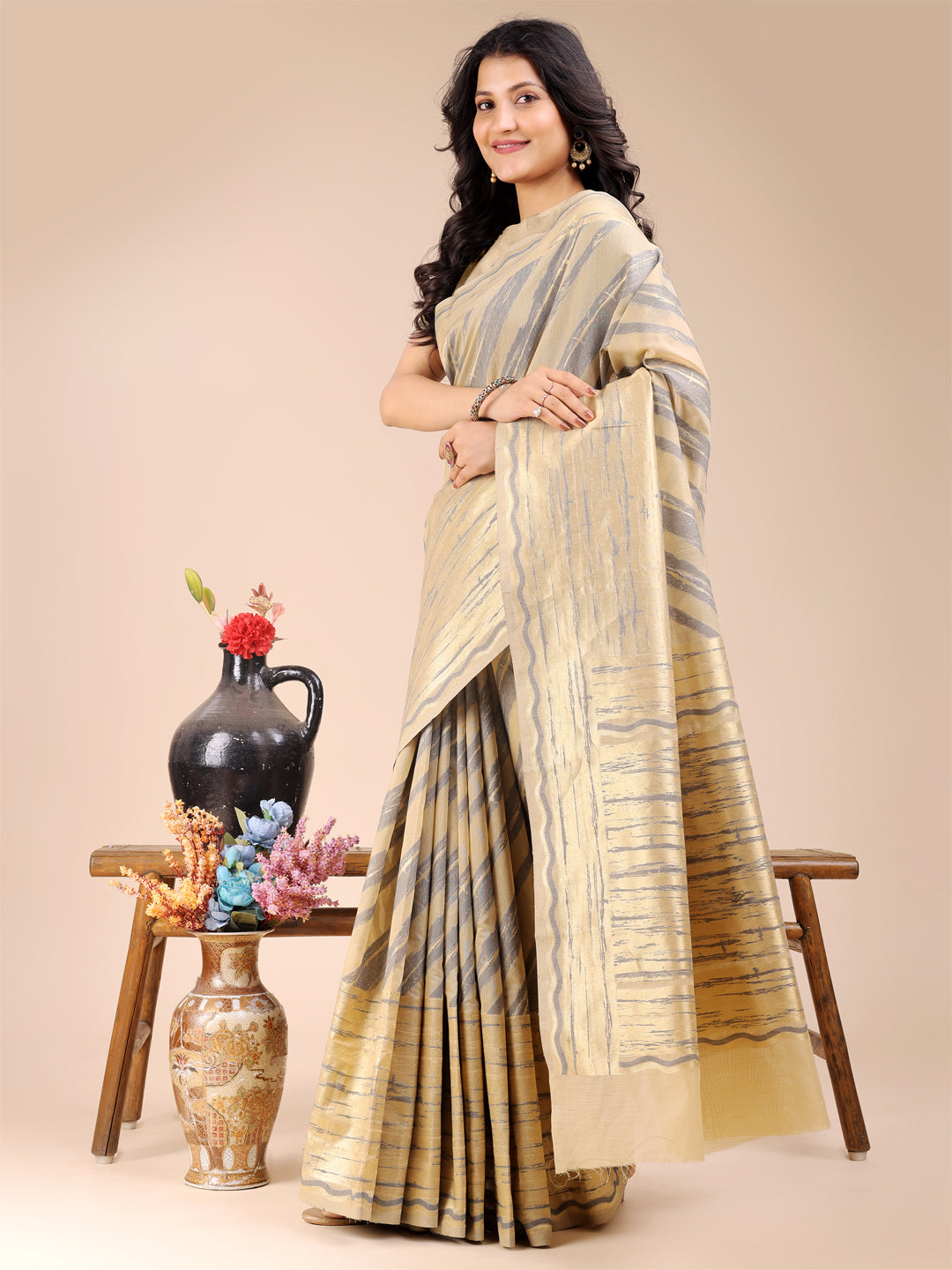 Cream Cotton Saree