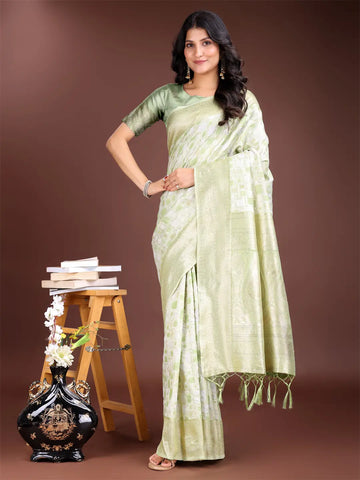 Light Green Linen Cotton Saree