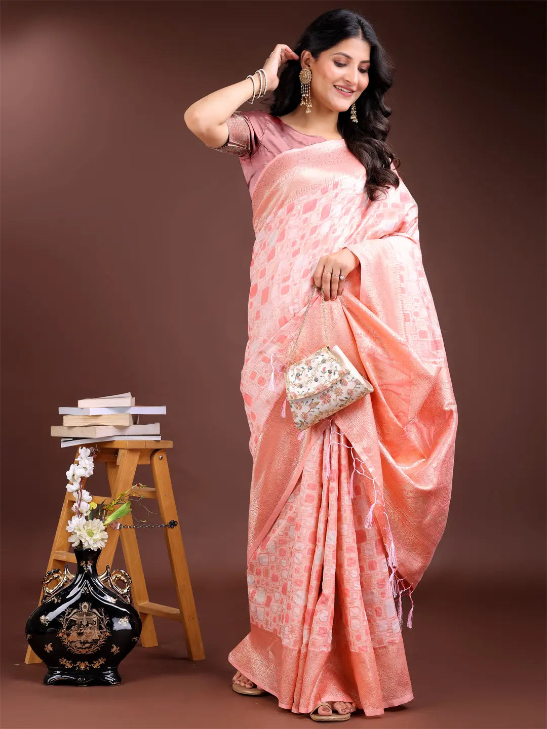 Peach Linen Cotton Saree
