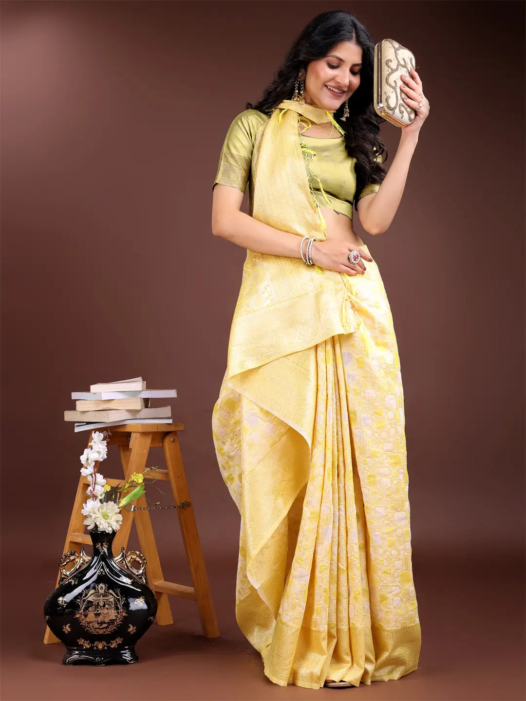 Yellow Linen Cotton Saree
