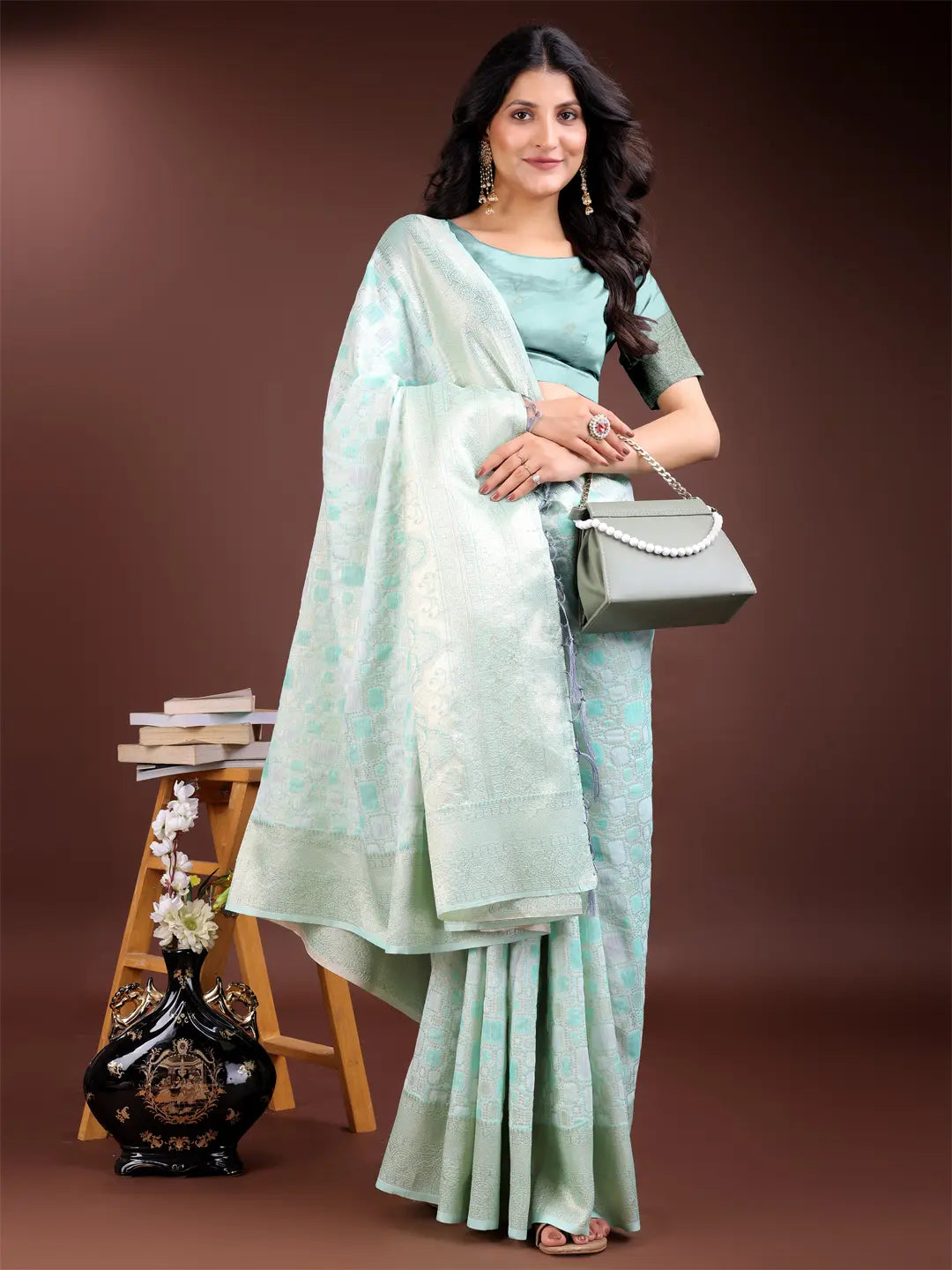 Sea Green Linen Cotton Saree