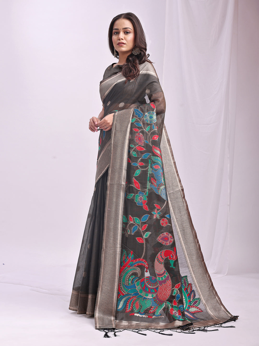 Gray Linen Cotton Saree