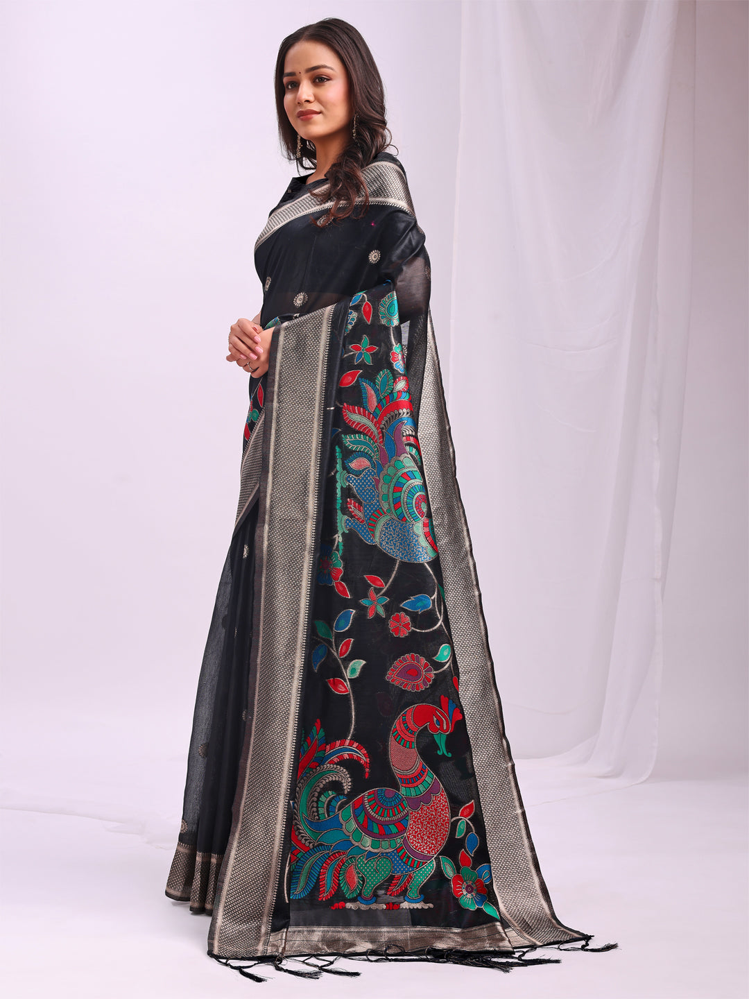 Black Linen Cotton Saree
