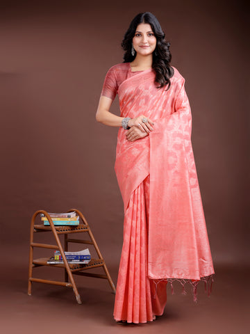 Peach Linen Cotton Saree