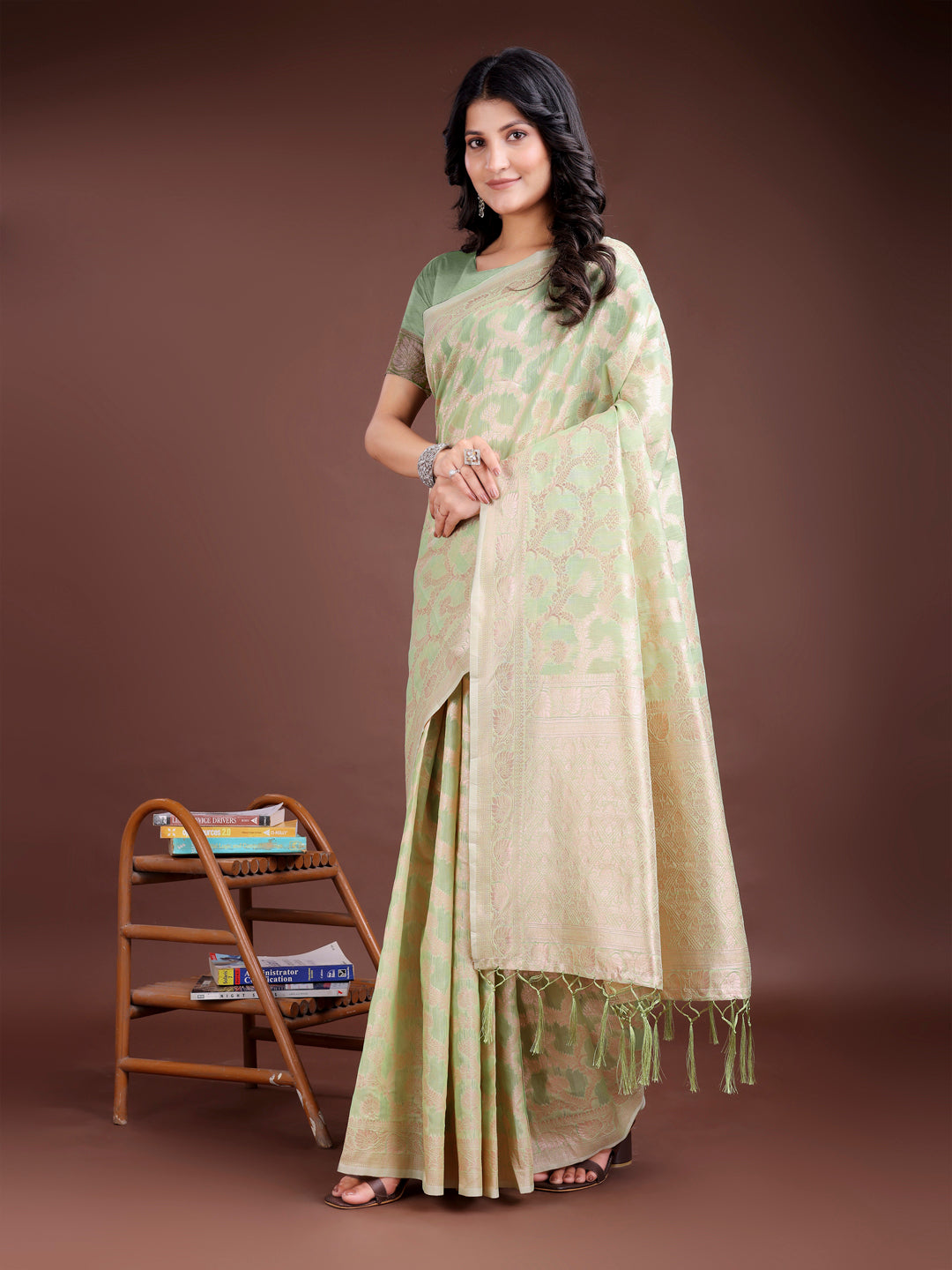 Light Green Linen Cotton Saree