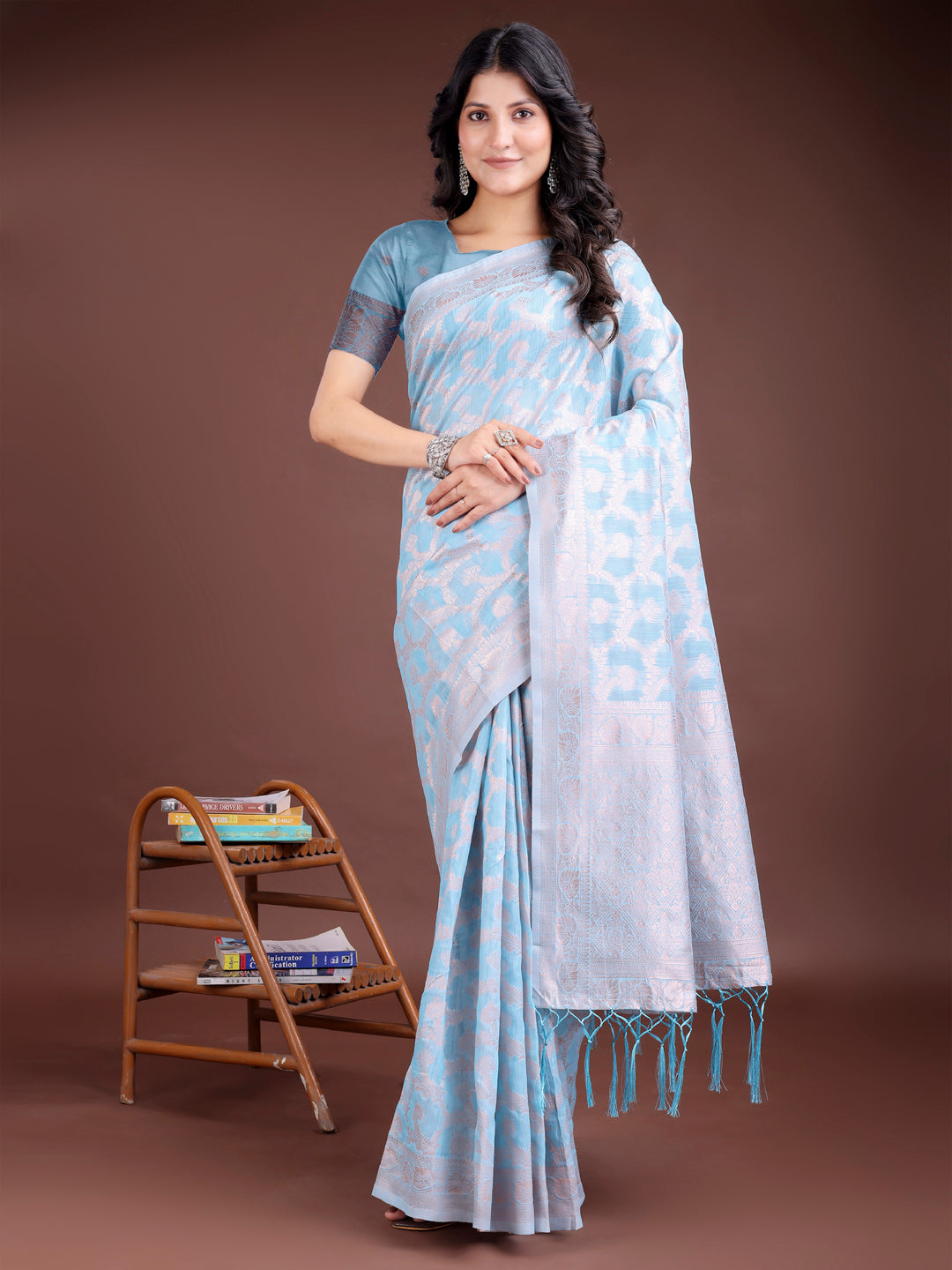 Sky Blue Linen Cotton Saree