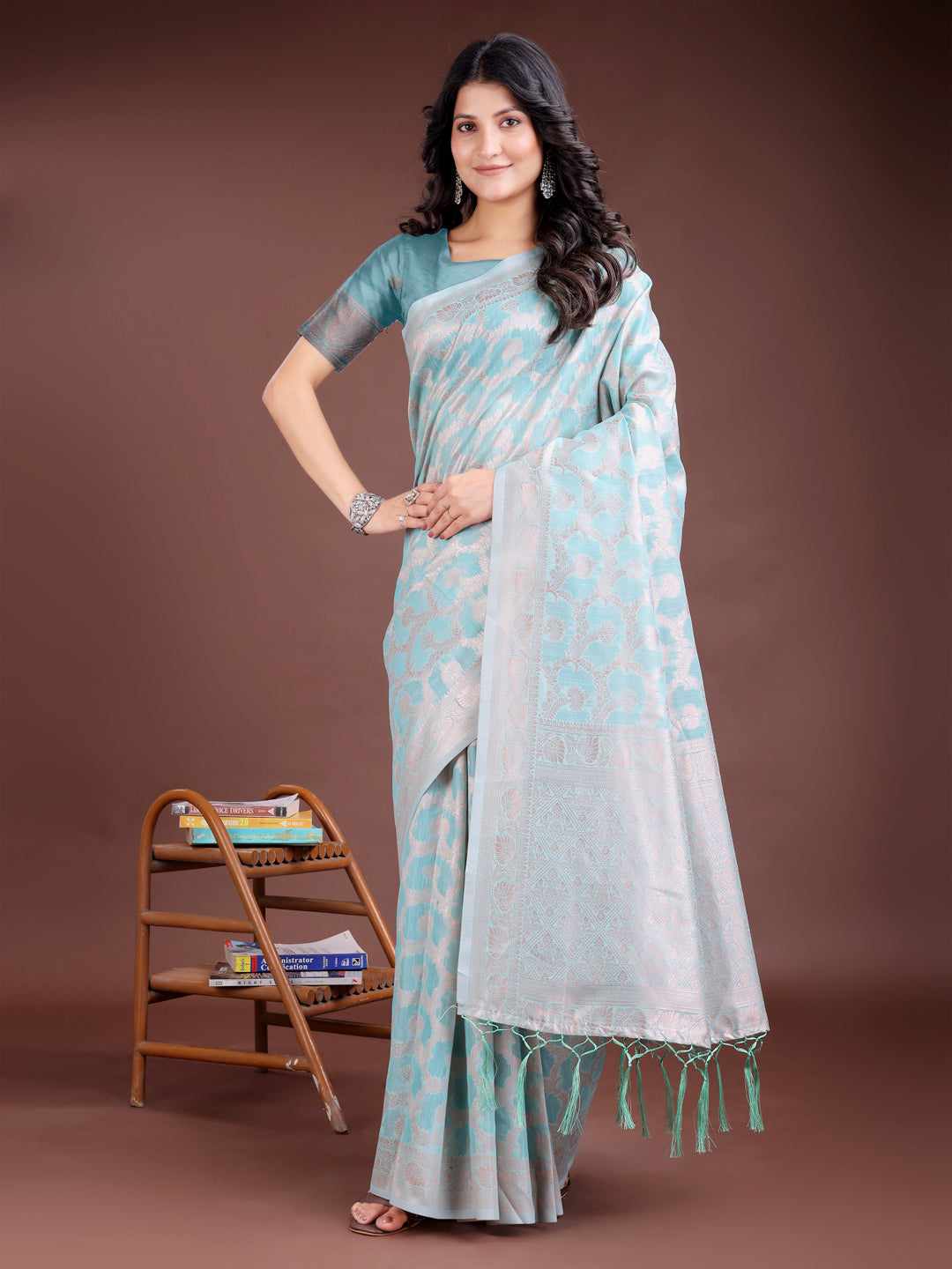 Sea Green Linen Cotton Saree