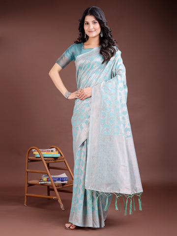 Sea Green Linen Cotton Saree