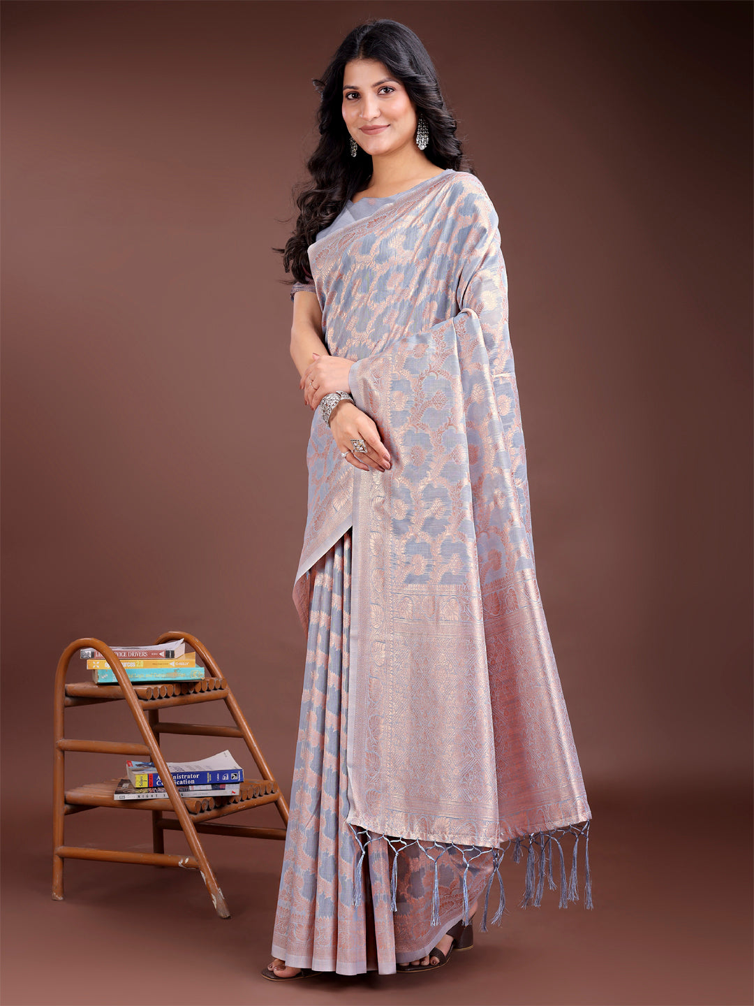 Gray Linen Cotton Saree