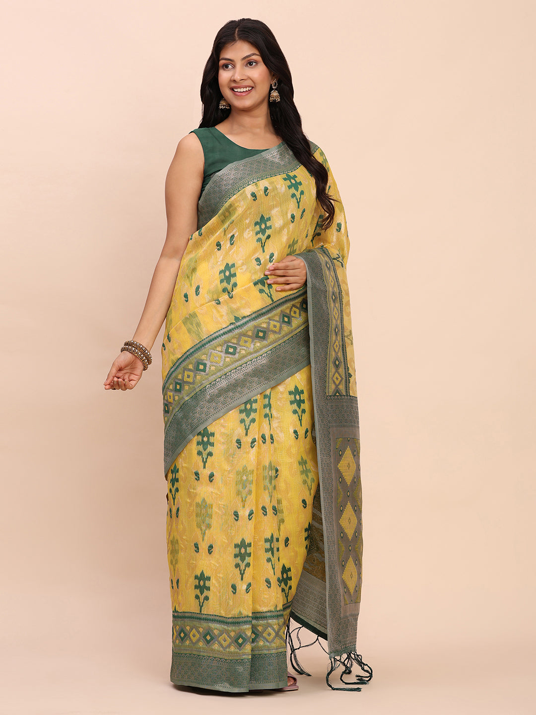 Yellow Linen Cotton Saree