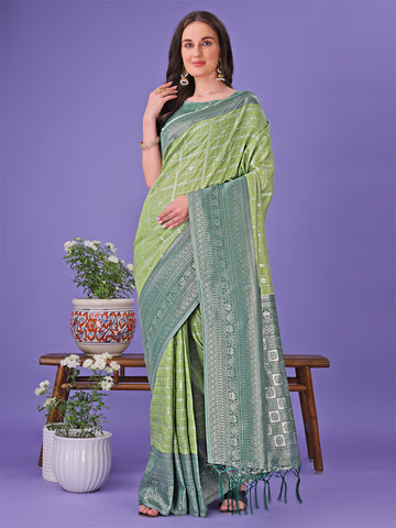 Light Laurel Green litchi Silk Saree