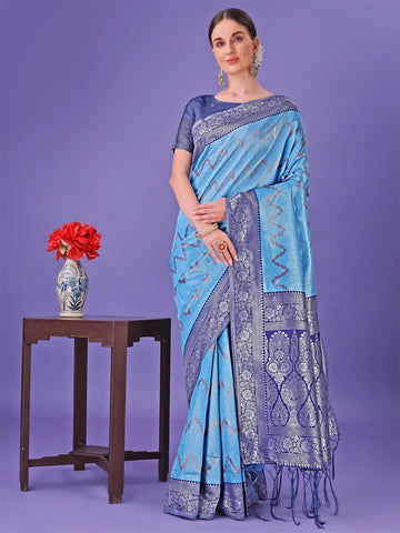 Classic Blue Litchi Silk Saree