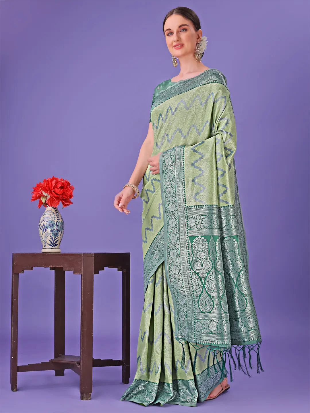 Opal Green Printed litchi Silk Saree