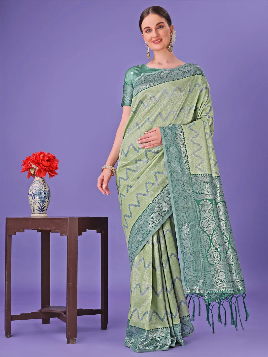 Opal Green Printed litchi Silk Saree