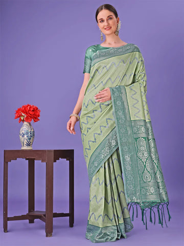 Opal Green Printed litchi Silk Saree