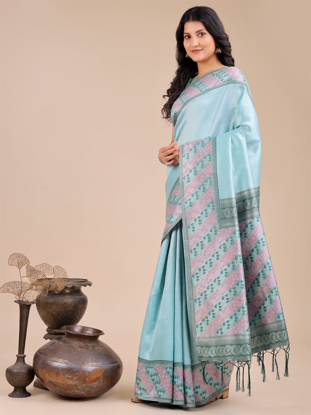 Teal Blue Silk Saree