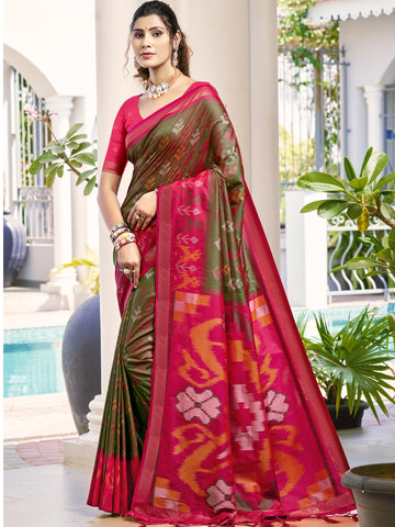 Olive Green Silk Saree