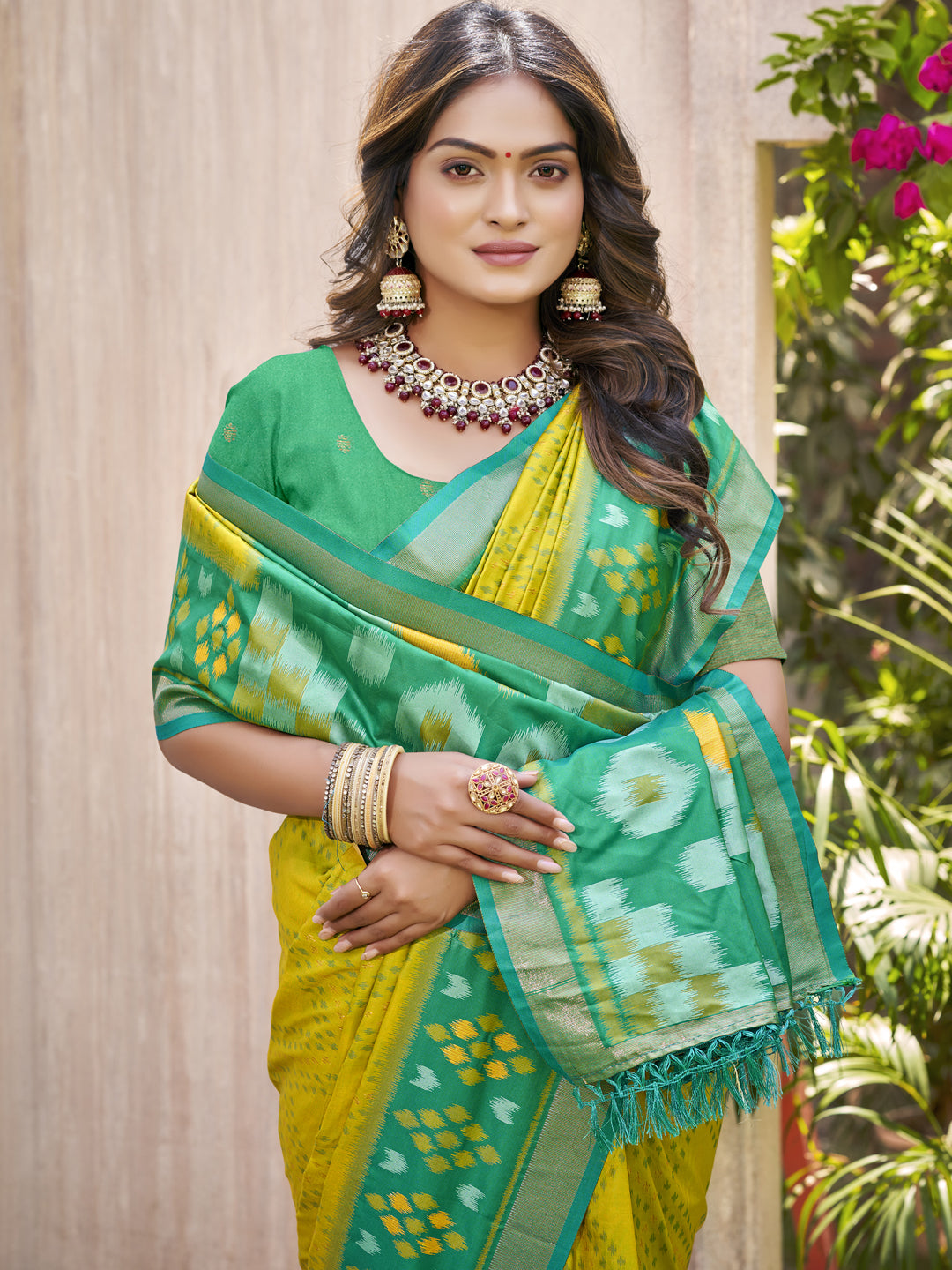Mustard Yellow Pochamapalli Silk Saree