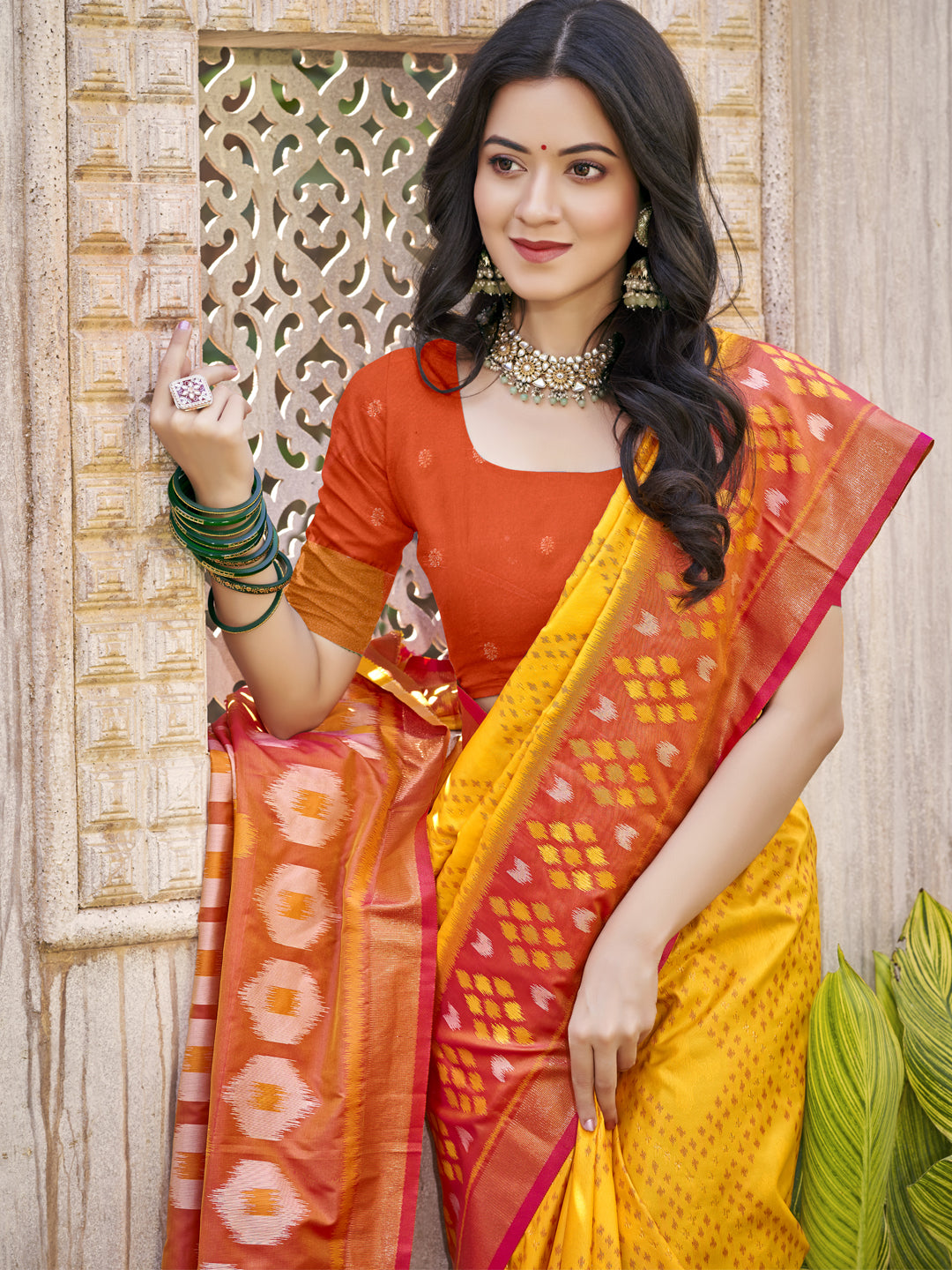Yellow Pochamapalli Silk Saree
