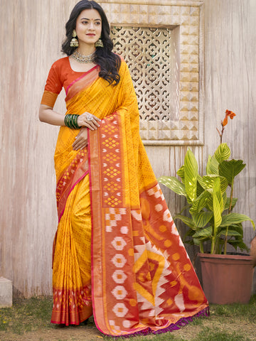 Yellow Pochamapalli Silk Saree