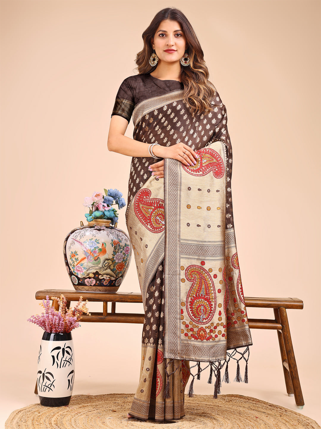 Brown Linen Cotton Saree
