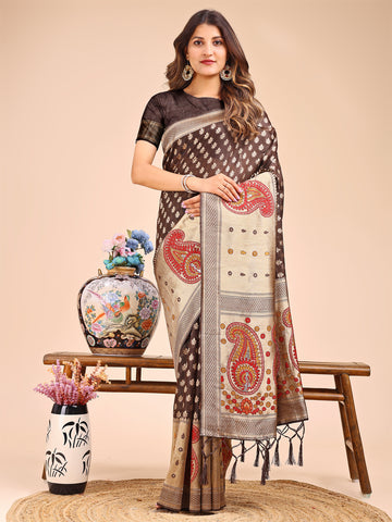 Brown Linen Cotton Saree