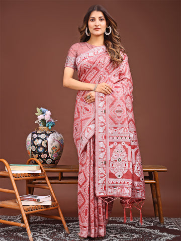 Peach Linen Cotton Saree