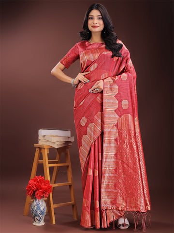Red Linen Cotton Saree
