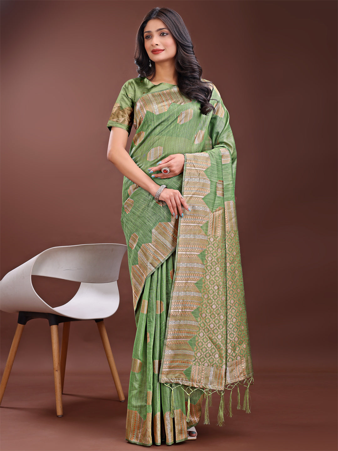 Light Green Linen Cotton Saree