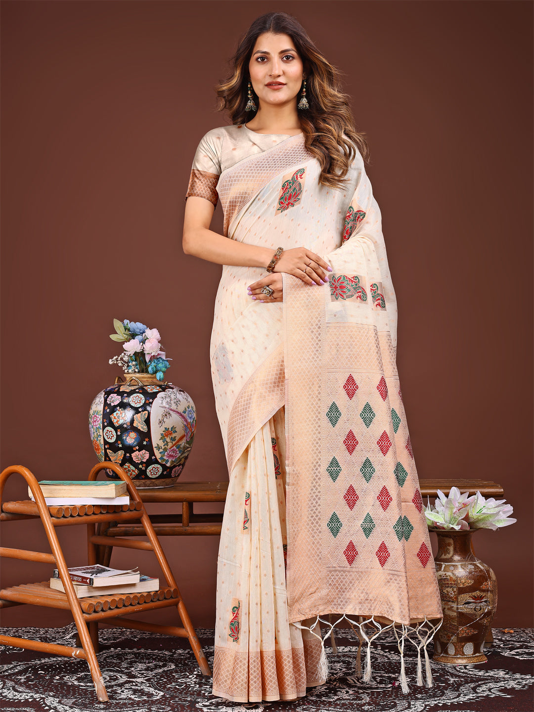 White Linen Cotton Saree
