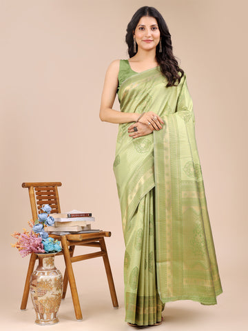Lime Green Banarasi Silk Saree