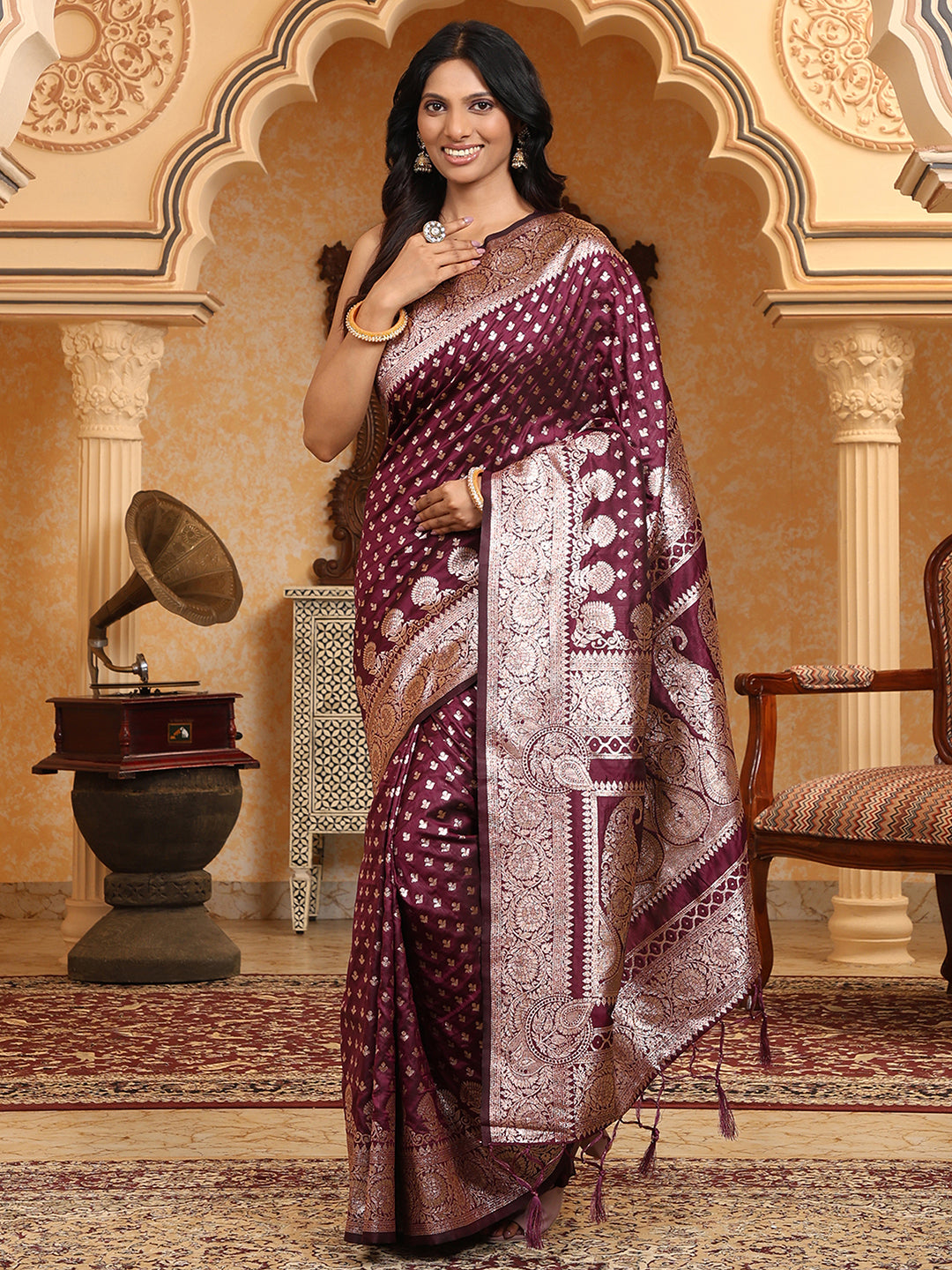 Dark Purple Banarasi Silk Saree