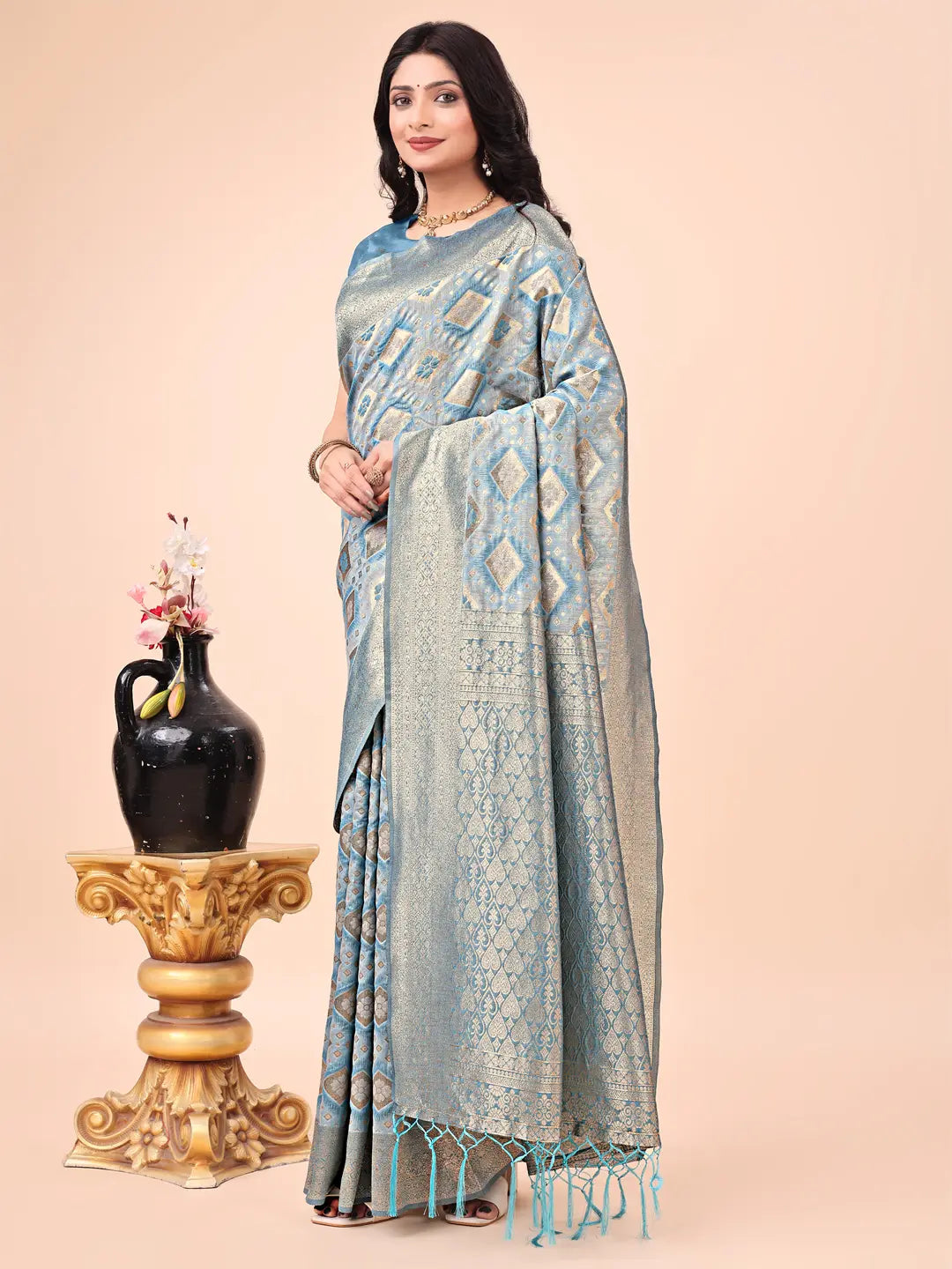 Sky Blue Cotton Saree