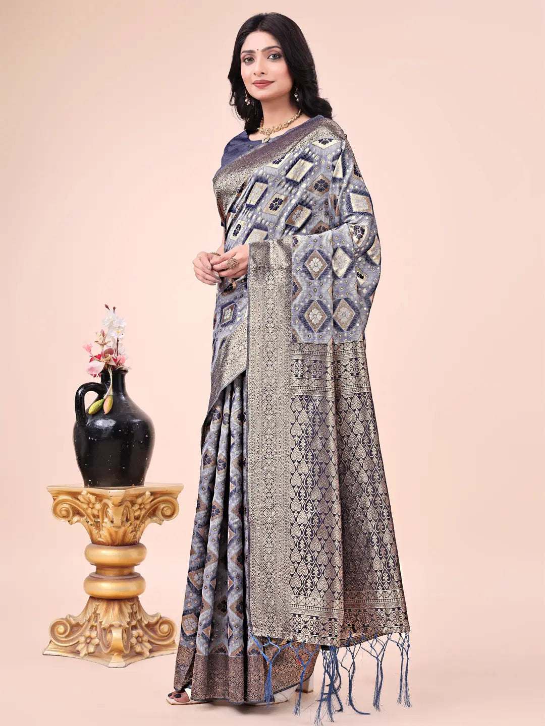Navy Blue Cotton Saree