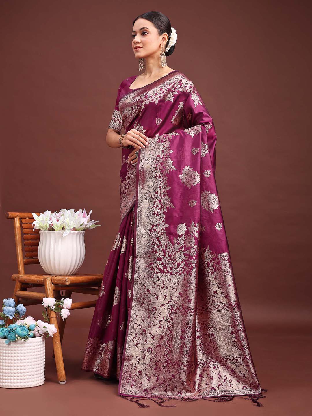 Purple Banarasi Silk Saree