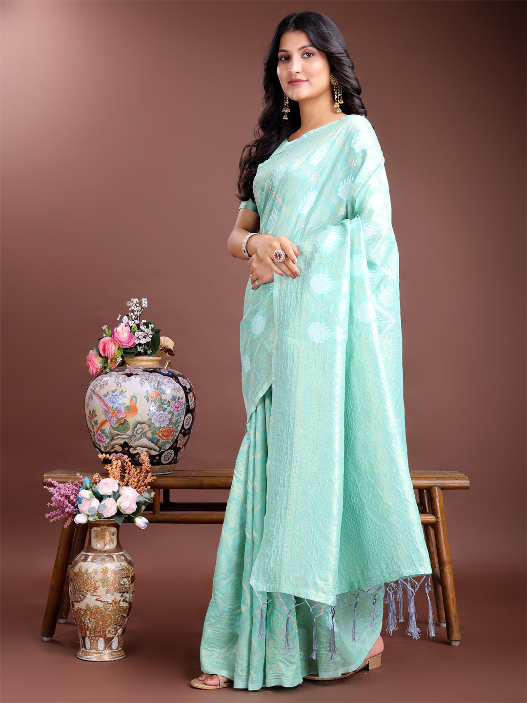 Sea Green Cotton Saree