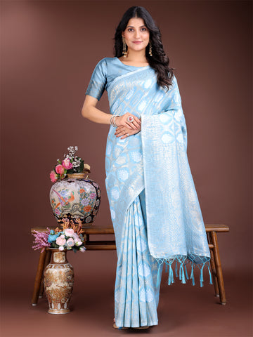 Sky Blue Cotton Saree