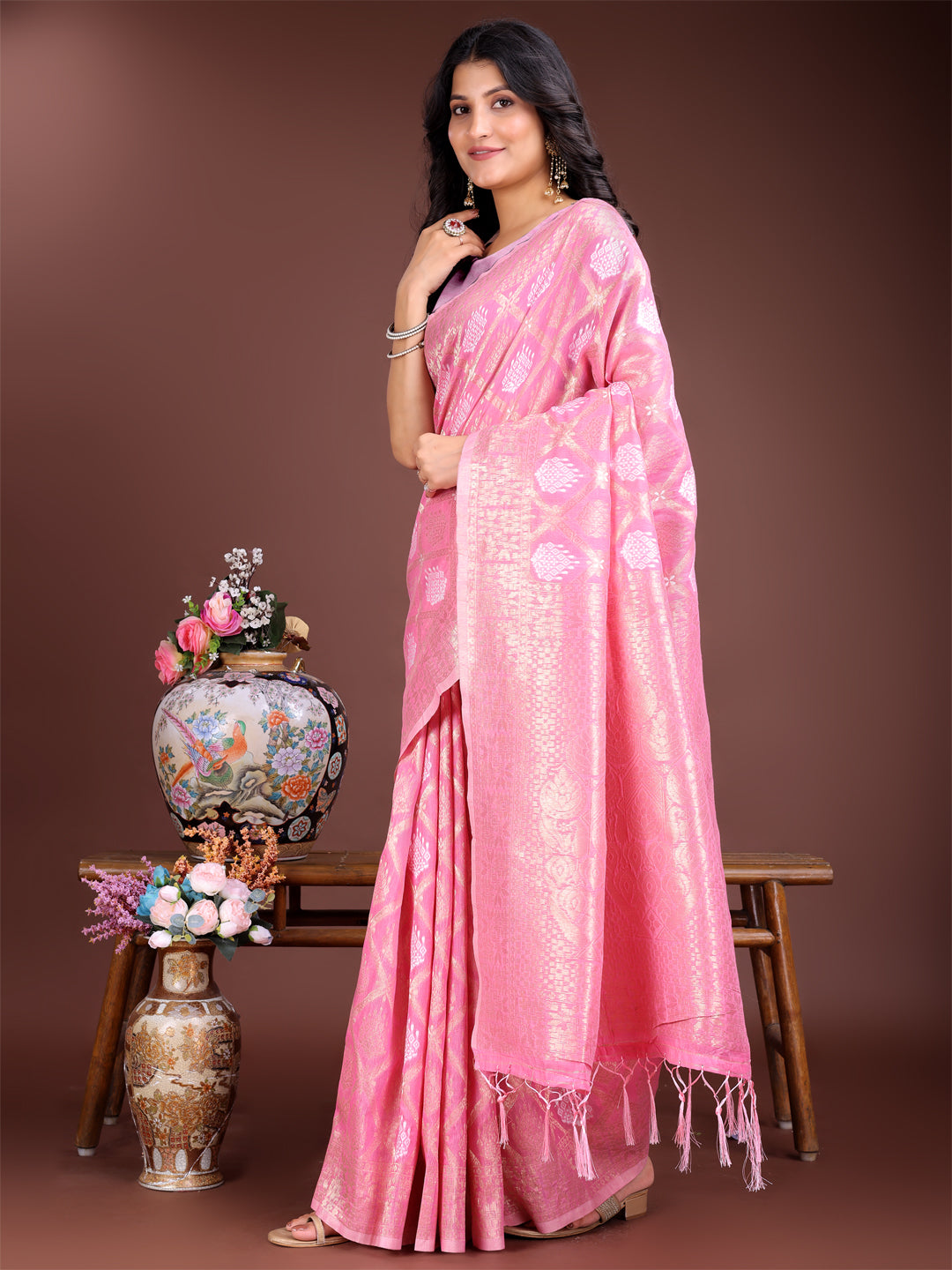 Pink Cotton Saree