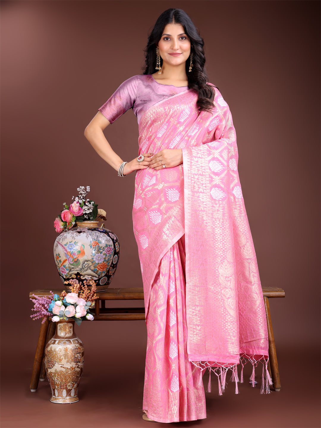 Pink Cotton Saree