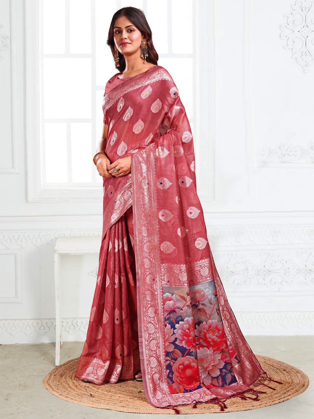 Rust Linen Cotton Saree