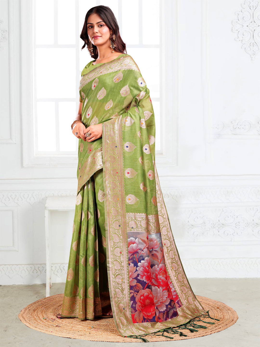 Green Linen Cotton Saree