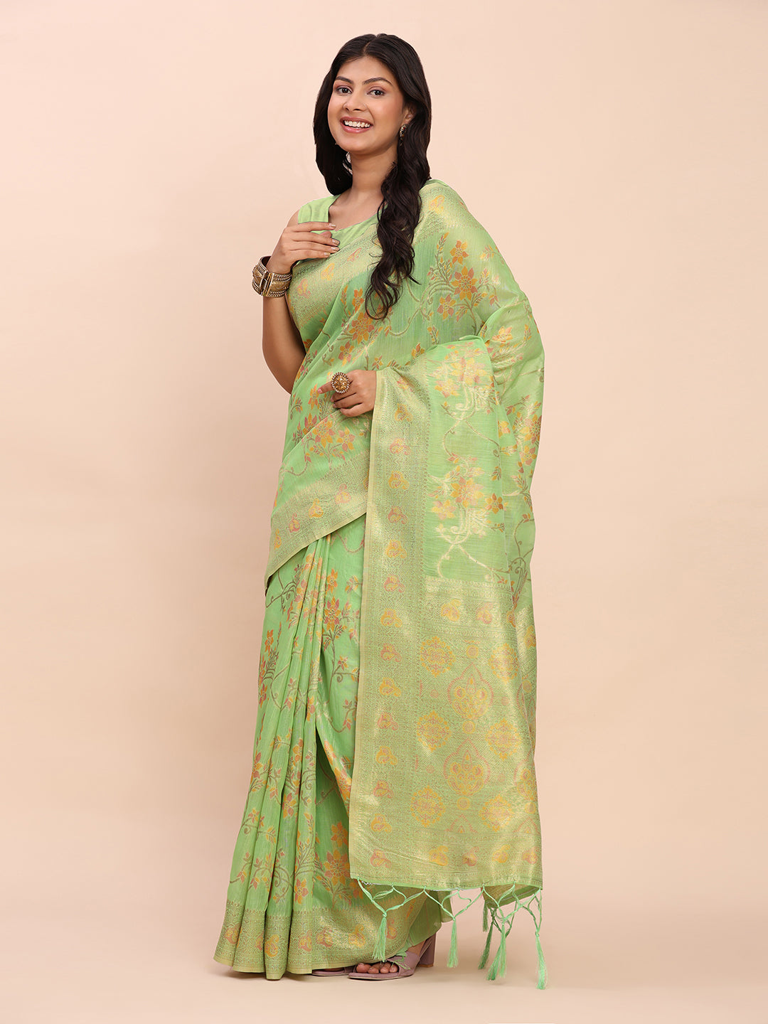 Green Linen Cotton Saree
