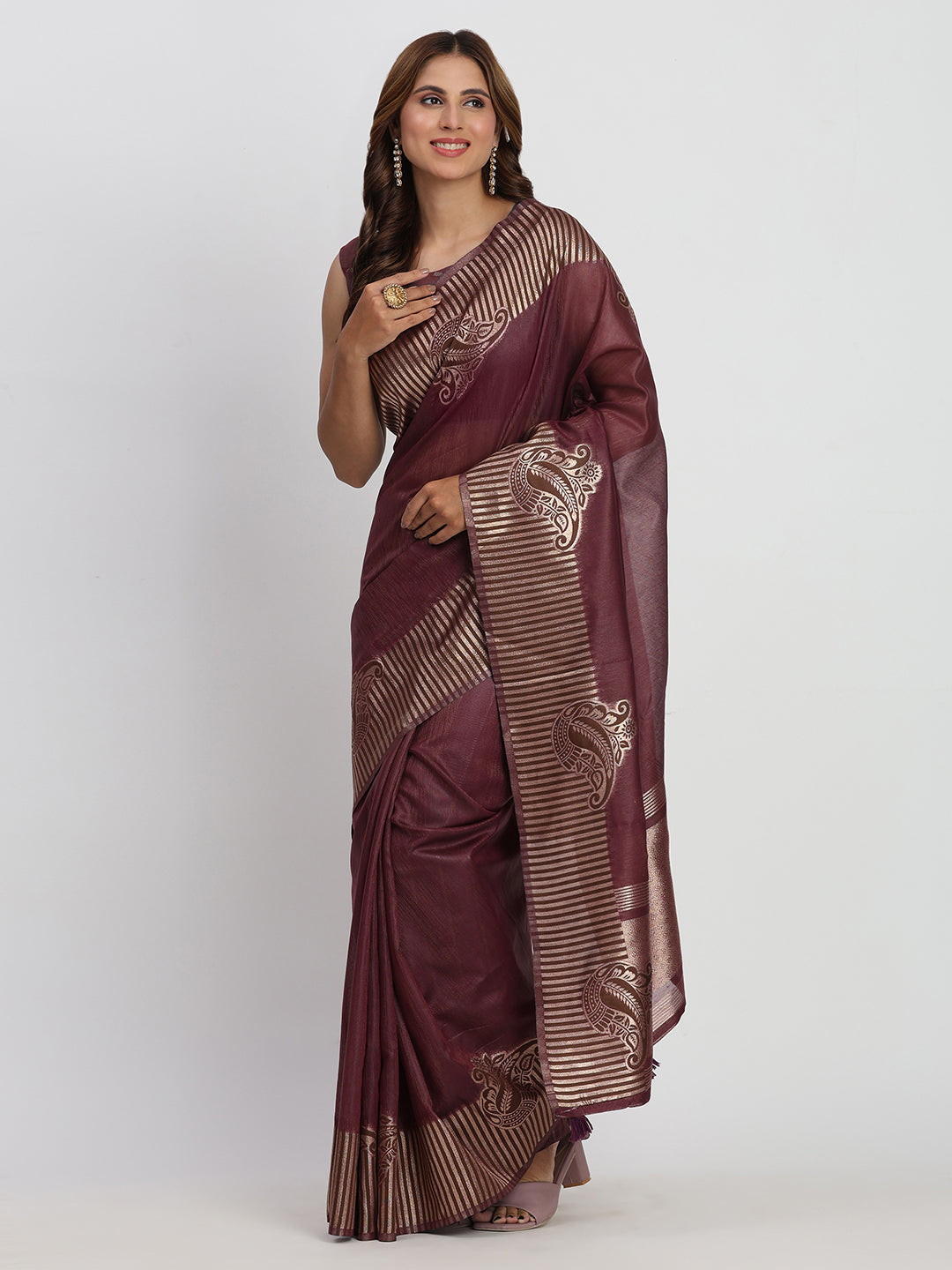 Purple Linen Cotton Saree