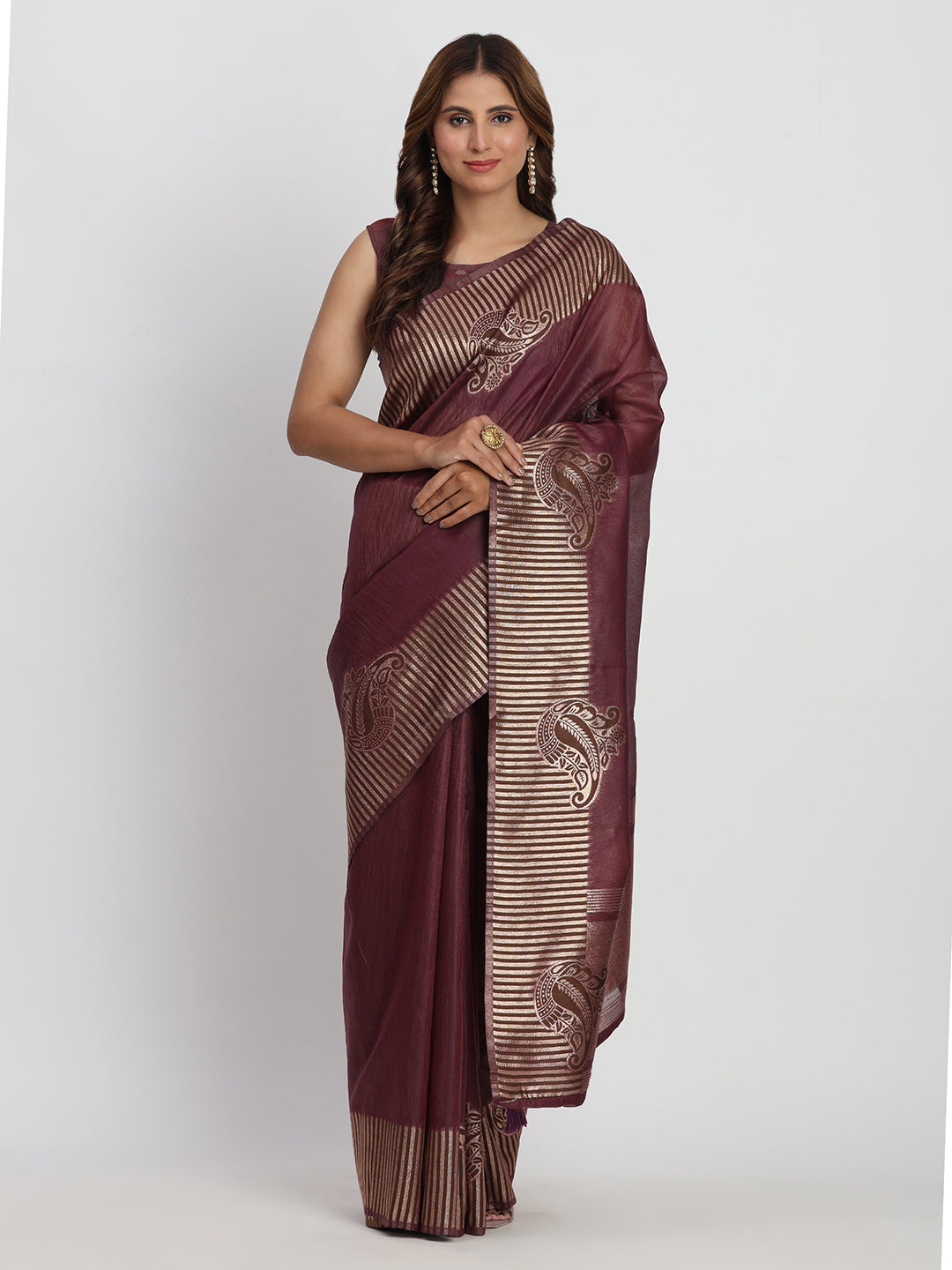Purple Linen Cotton Saree