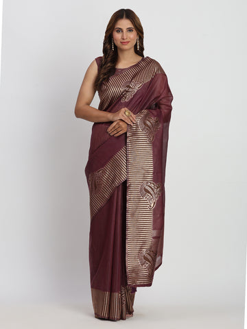 Purple Linen Cotton Saree