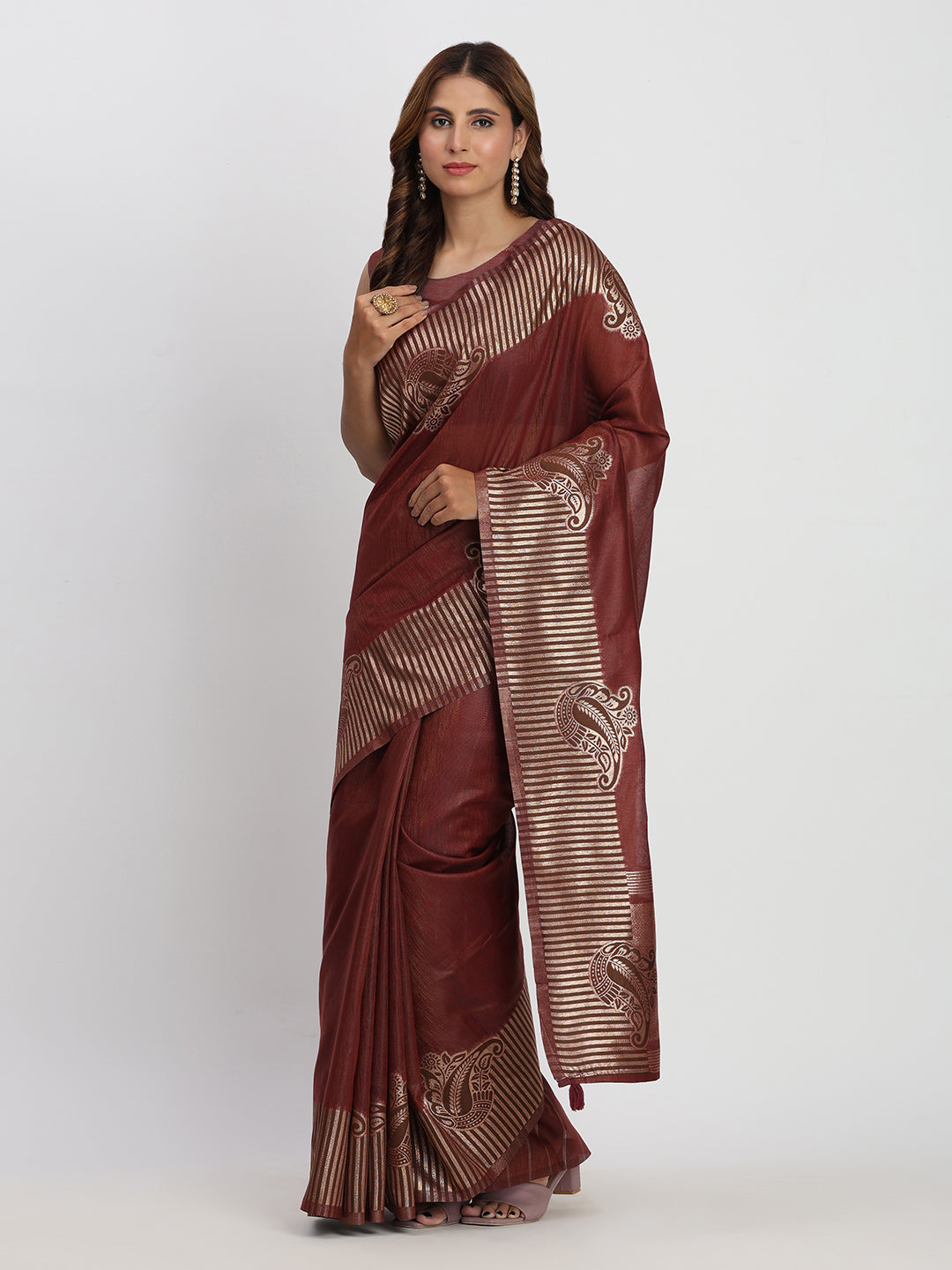 Maroon Linen Cotton Saree