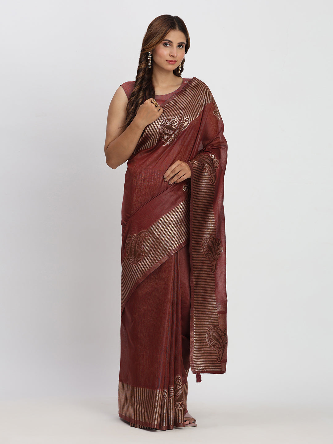 Maroon Linen Cotton Saree