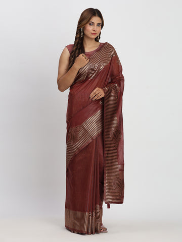 Maroon Linen Cotton Saree